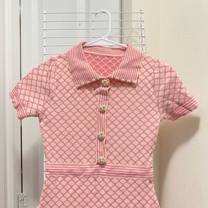 Pink Patterned Collared Dress